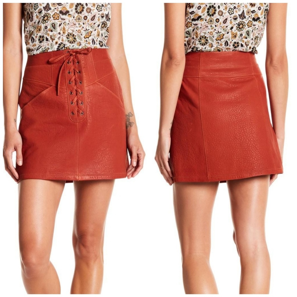 ALC Naomi Skirt Patchouli Leather Lace Up - Picture 3 of 7